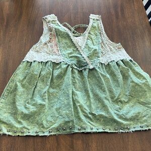 Green Lace Trim  Top